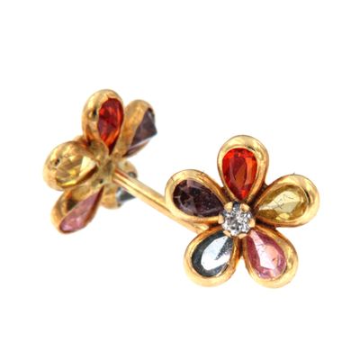 Pendientes oro Flor Multicolor (Oro 9K)