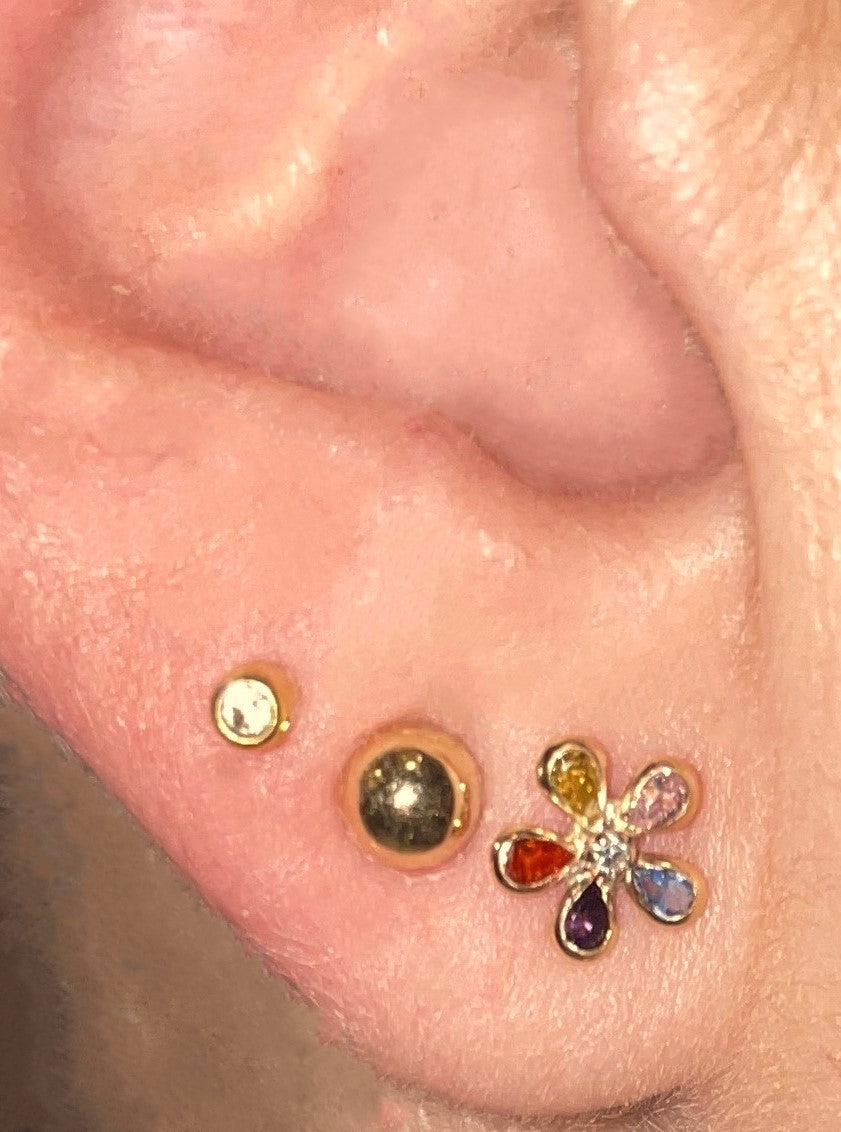 Pendientes oro Flor Multicolor (Oro 9K)