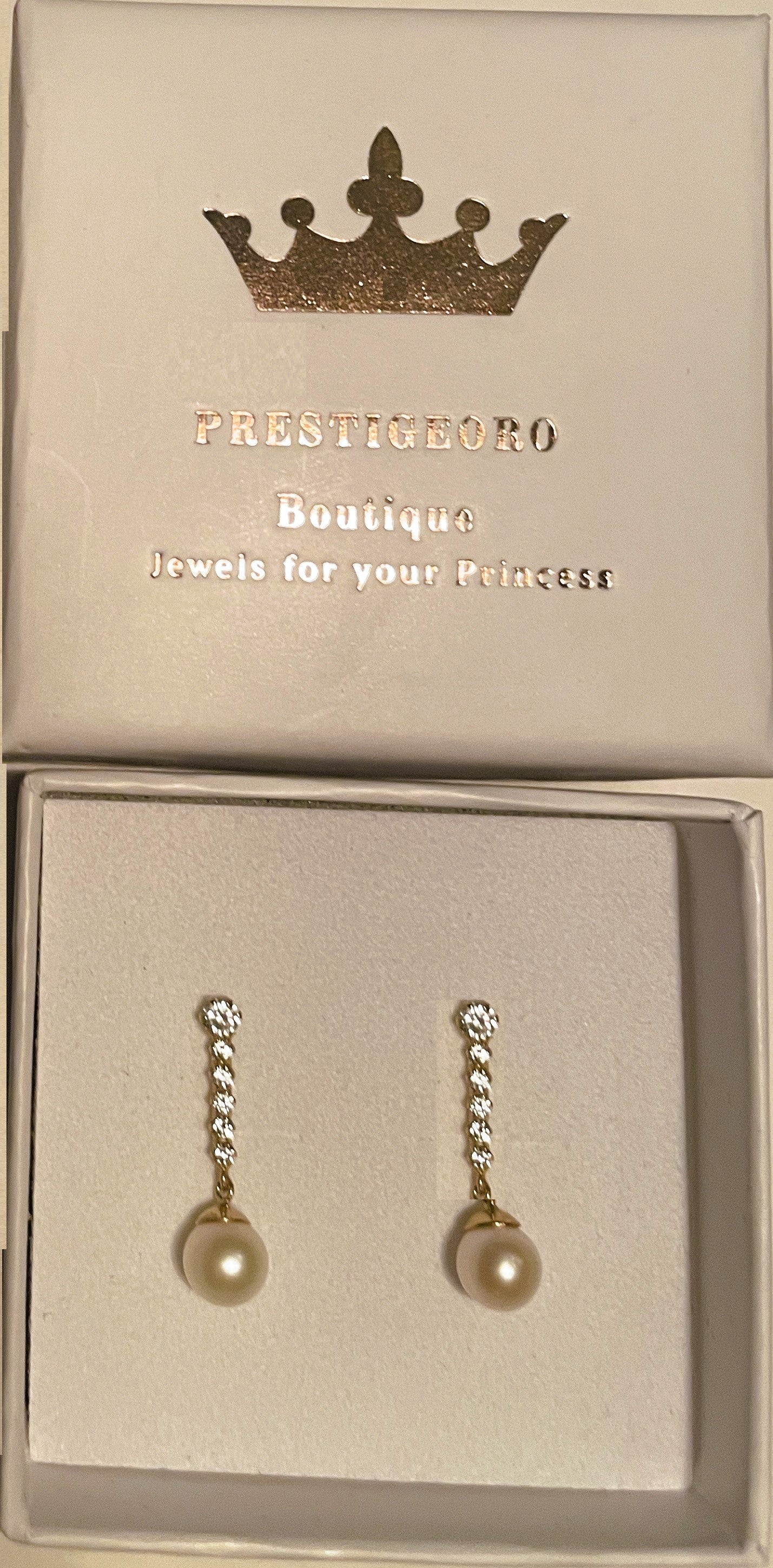 Pendientes oro hilera Circonitas con Perla (Oro 9K)
