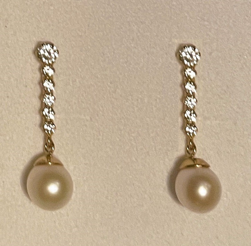 Pendientes oro hilera Circonitas con Perla (Oro 9K)