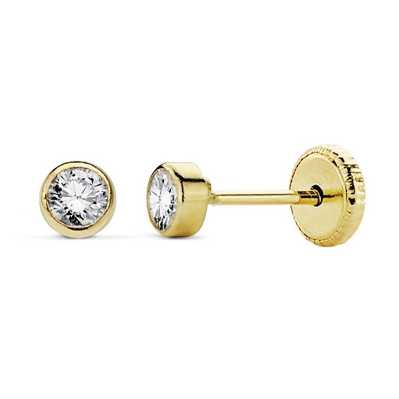 Par de Pendientes chatón Red. 3 mm (Oro 9K)