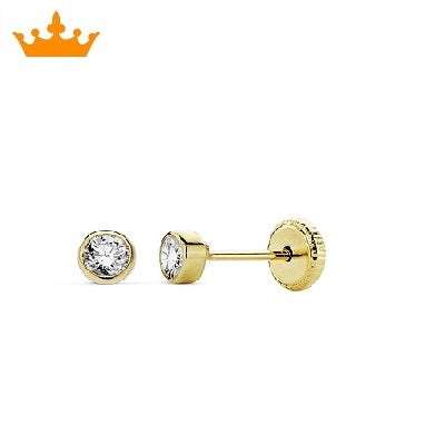 Par de Pendientes chatón Red. 3 mm (Oro 9K)