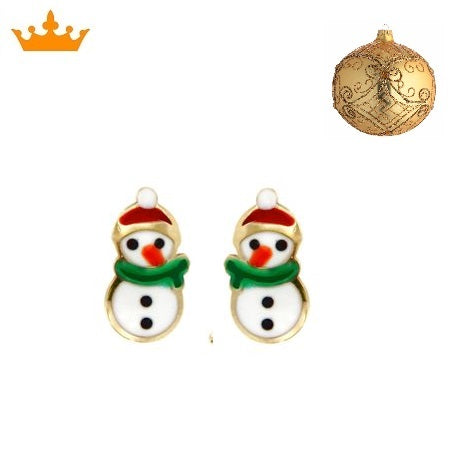 Par de Pendientes Muñeco de Nieve (Oro 18K)