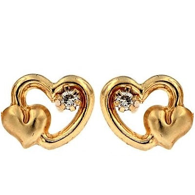 Par de Pendientes Corazón con corazoncito y circonita (Oro 9K)