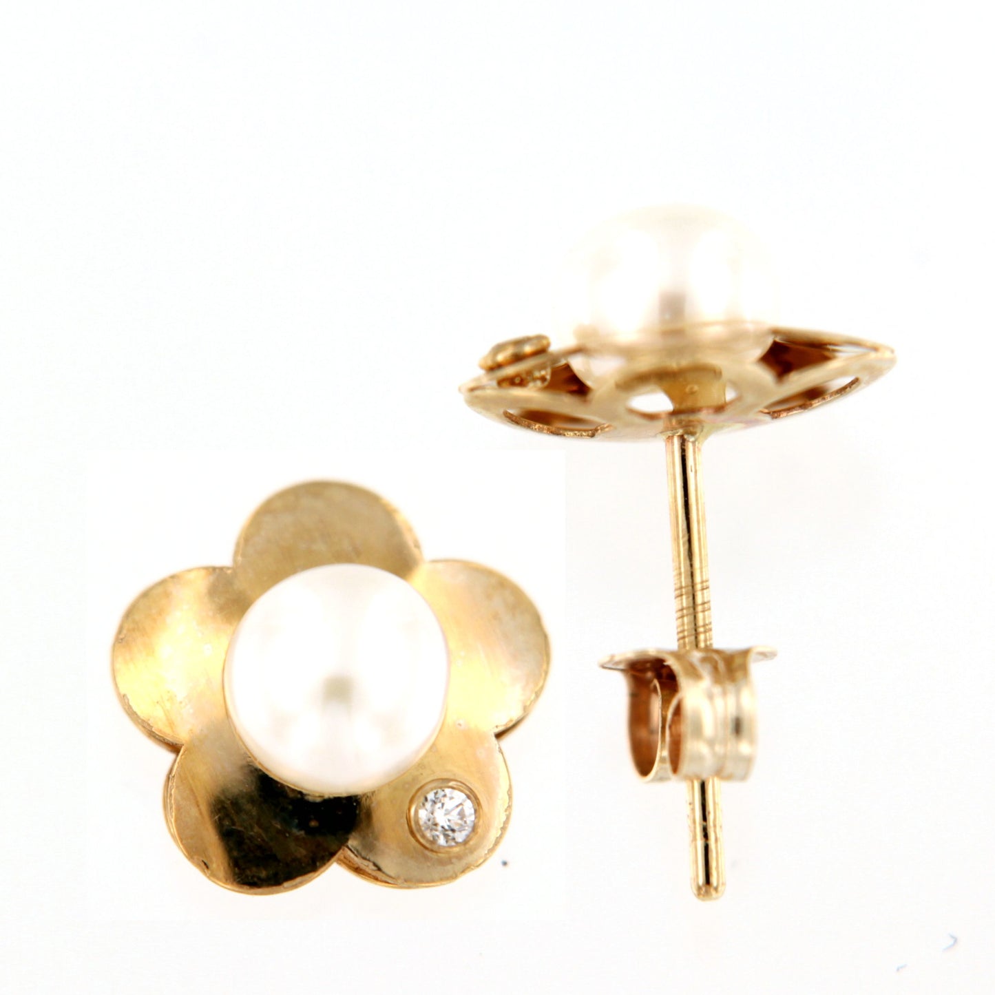 Par de Pendientes margarita con Perla (Oro 9K)