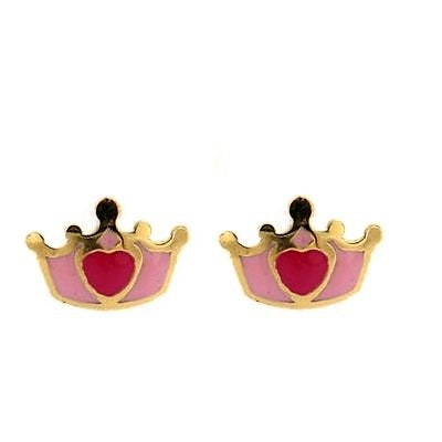 Par de Pendientes Corona rosa "Baby Princess" (Oro 18K)