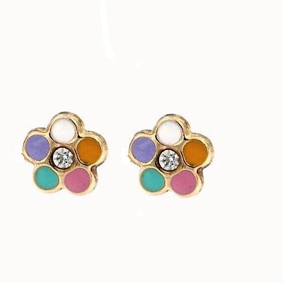 Par de Pendientes flor multicolor (Oro 9K)