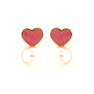 Pendientes oro Corazón/Perla (Oro 9K)