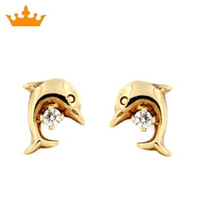 Pendientes delfines oro circonita (Oro 9K)