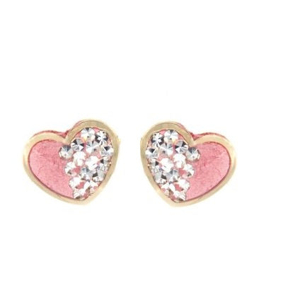 Par de Pendientes Corazón cristal Rosa Bombón (Oro 9K)