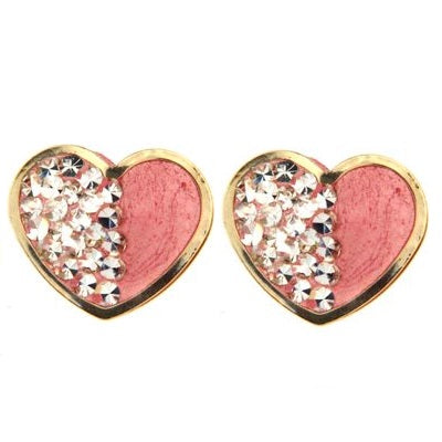 Par de Pendientes Corazón cristal Rosa Bombón (Oro 9K)