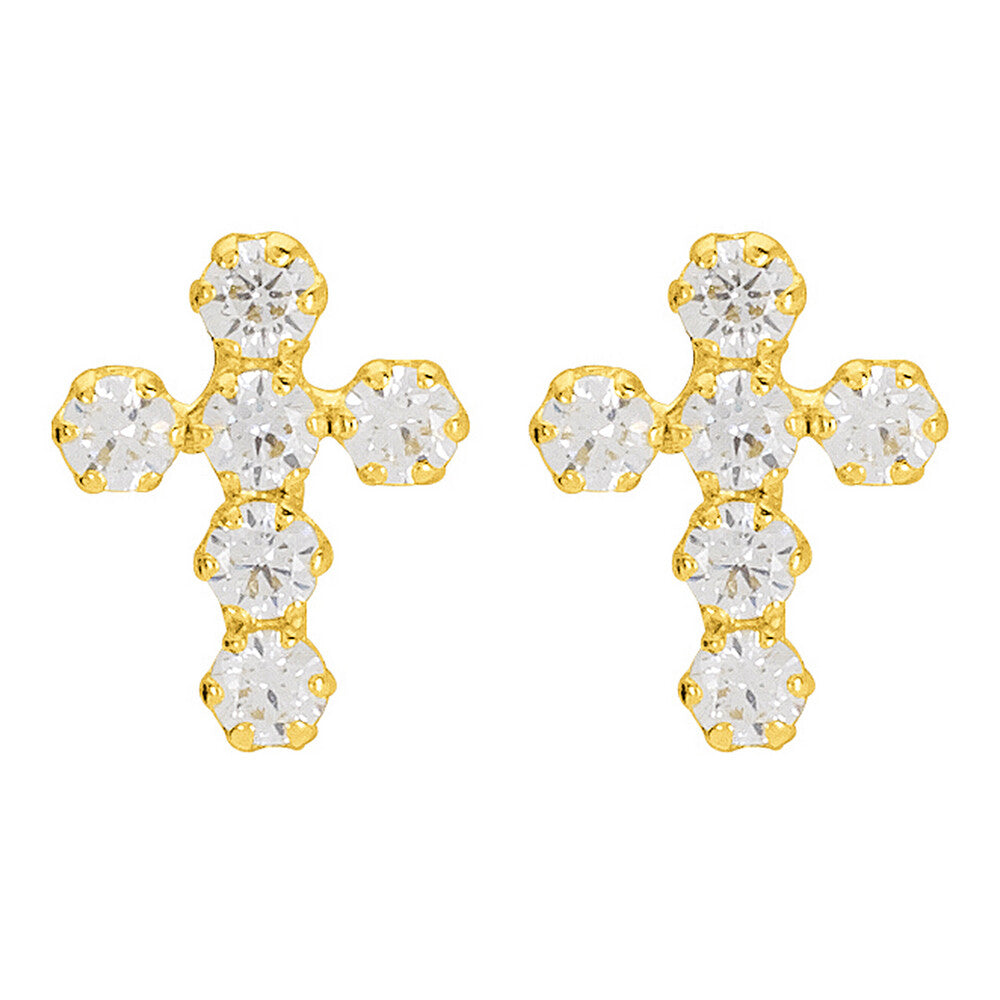 Par de Pendientes Mini Cruz "Blanca" (Oro 9K)