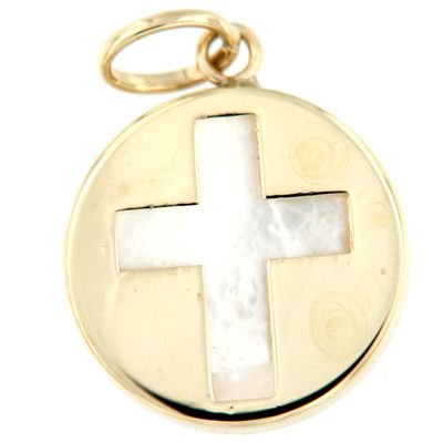 Medalla Cruz Nácar 14mm (Oro 18K)