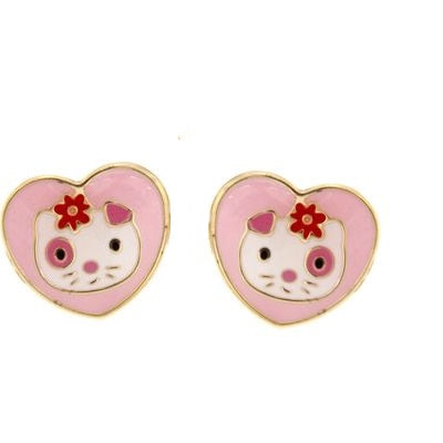 Par de Pendientes Rose Lovely kitten Heart (Oro 9K)