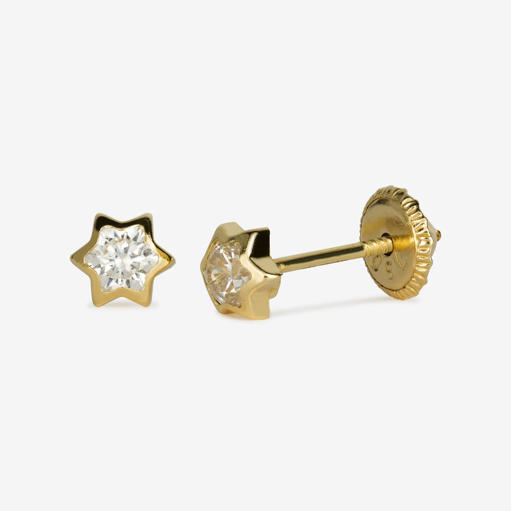 Par de Pendientes chatón Estrella 3mm (Oro 18k)