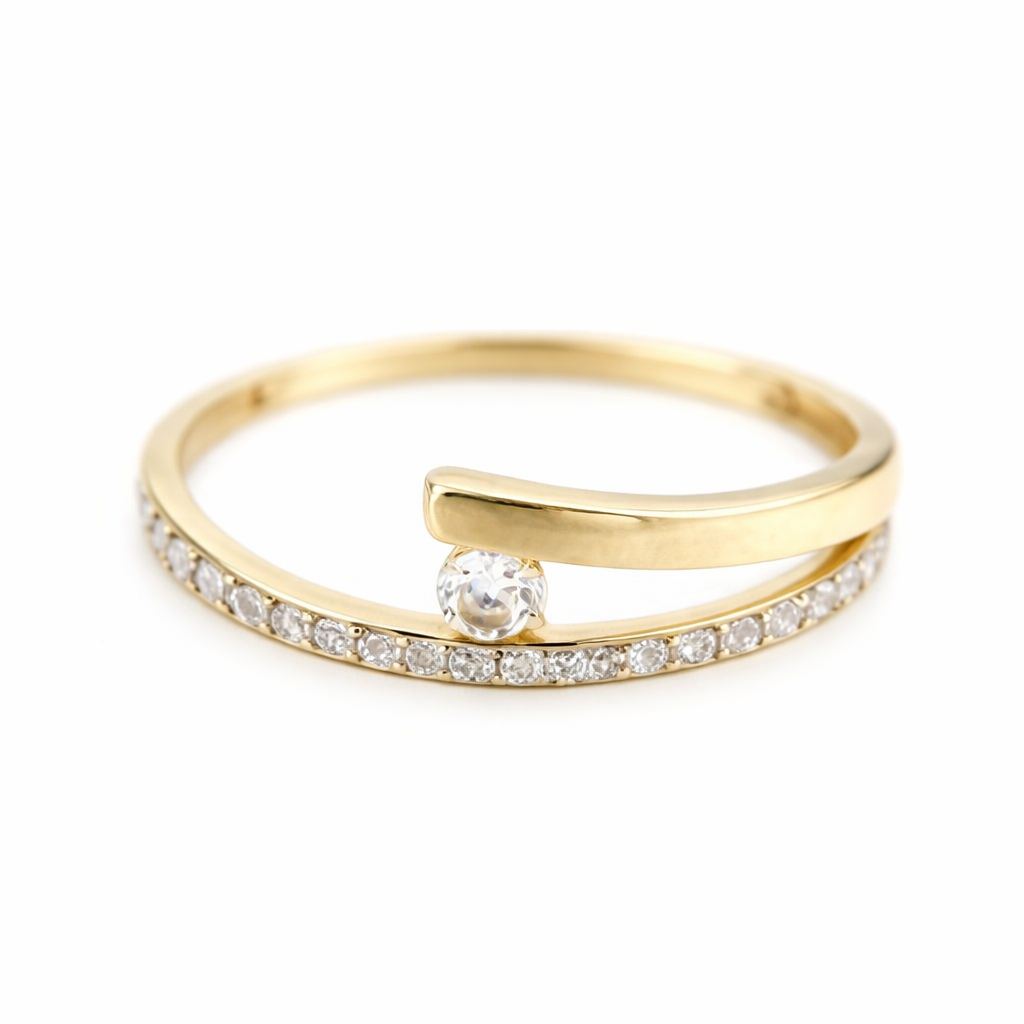 Anillo de Oro 9K Bicolor con Circonita Blanca, Diseño Solitario