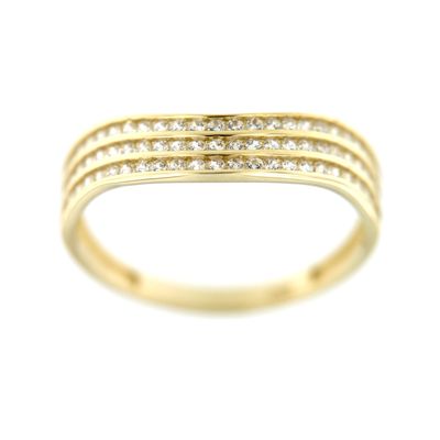 Anillo de Oro Triple banda con circonitas Blancas