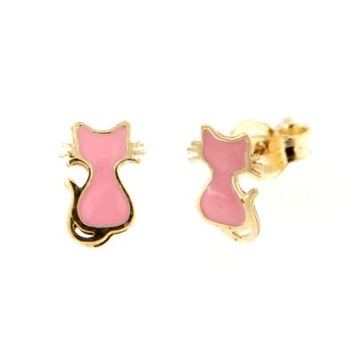 Pendientes Oro niña gatita rosa "Missy" Oro 9K para niña