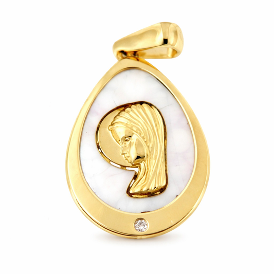 Medalla Oro Virgen Niña nácar Gota (Oro 18k)