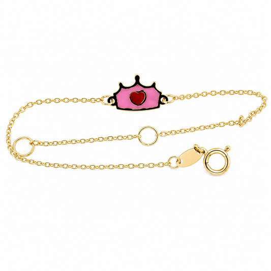 Pulsera niña Corona rosa ·"Baby Princess" (Oro 9K)