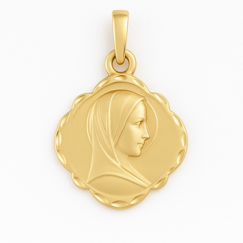Medalla oro Virgen María Rombo tallada (Oro 18K)