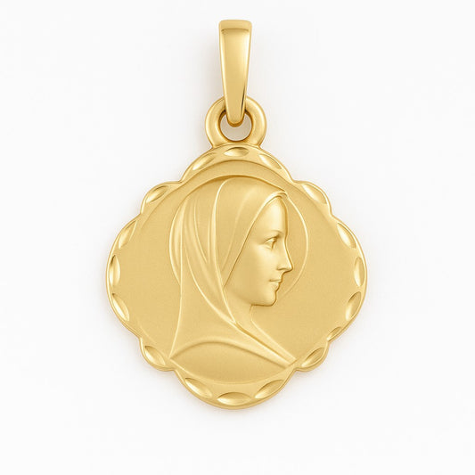 Medalla de Oro Virgen María Rombo tallada (Oro 18K)