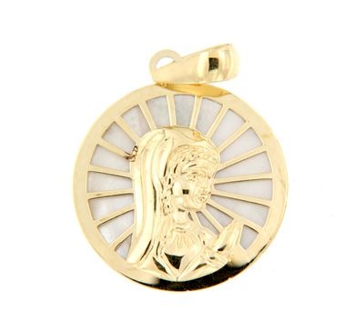 Medalla oro Virgen Niña nácar radial (Oro 18k)