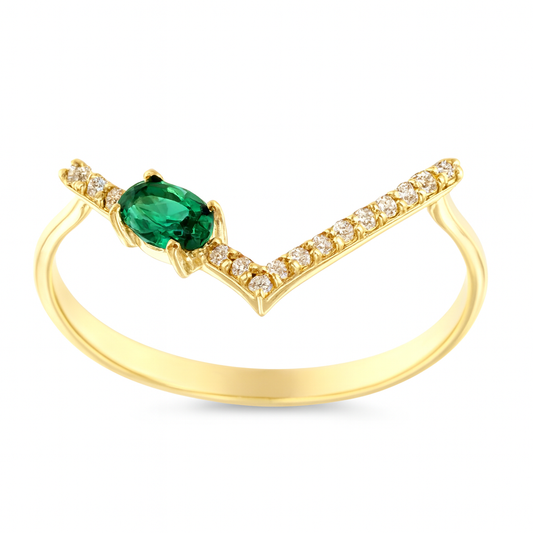 Anillo oro V circonita verde (Oro 18K)