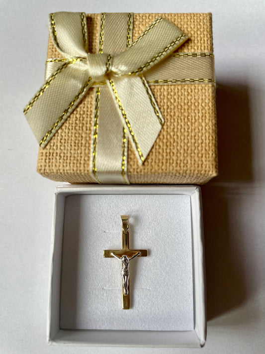 Crucifijo oro 30mm Bicolor Mediano (Oro 9K)