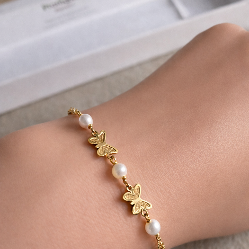 Pulsera oro Perlas y Mariposas (Oro 18K)