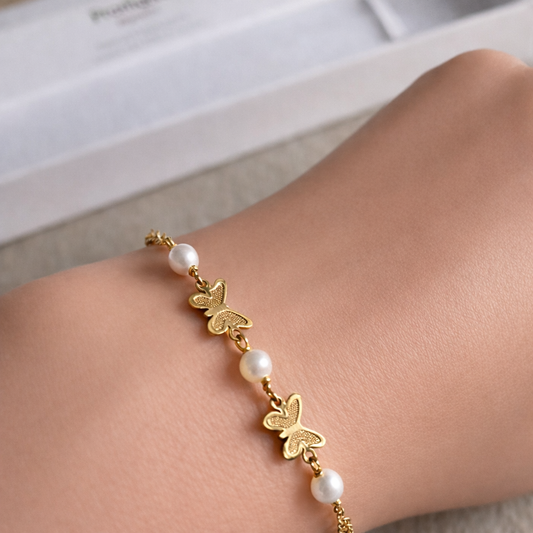 Pulsera oro Perlas y Mariposas (Oro 18K)