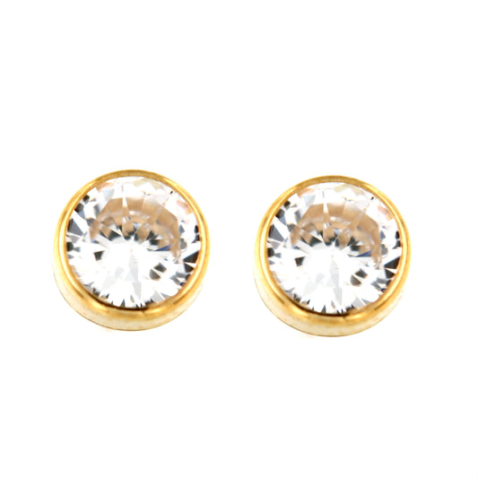 Par de Pendientes Chatón Rd. 6 mm (Oro 9K)