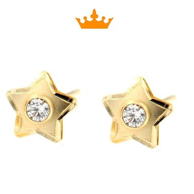 Par de Pendientes Estrella satinados y tallados  (Oro 18K)