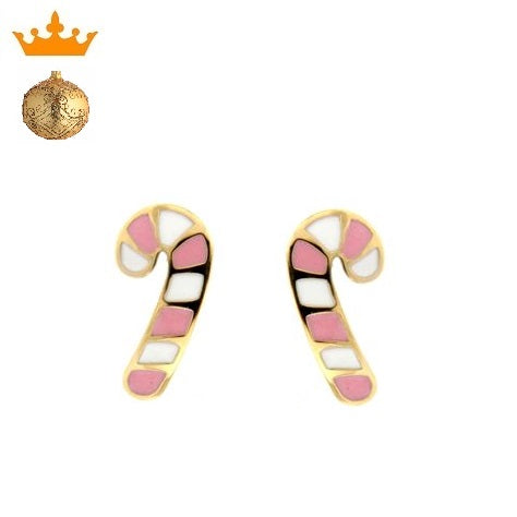Pendientes oro niña Bastón Caramelo Rosa (Oro 18K)