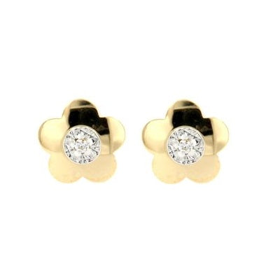 Par de pendientes Mini Flor con circonita (Oro 18K)