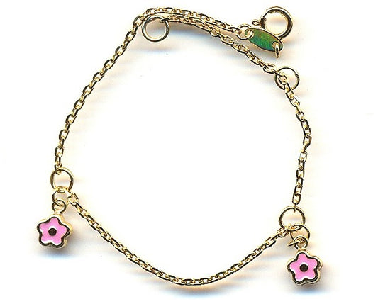 Pulsera Niña 2 flores rosas (Oro 9K)