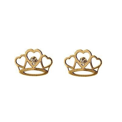 Par de Pendientes Corona Princess Corazones (Oro 9k)