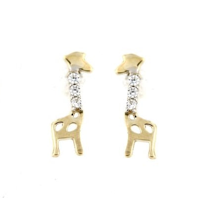 Pendientes Jirafa circonitas para niña Oro 9K