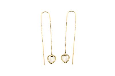 Pendientes oro largos corazón nácar (9K)