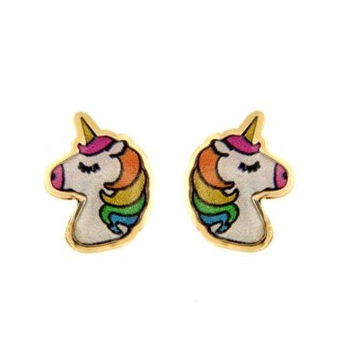 Par de Pendientes Unicornio "Iris" Multicolor Oro 9K