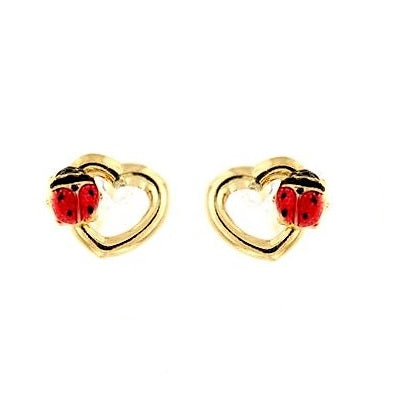 Par de Pendientes niña Corazón Mariquita "Ania" roja (Oro 9K)