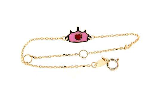 Pulsera niña Corona rosa ·"Baby Princess" (Oro 9K)