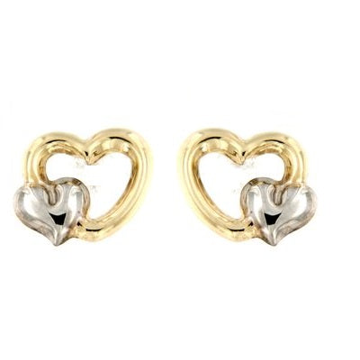 Pendientes oro niña Doble corazón con corazoncito Oro blanco (Oro 9K)