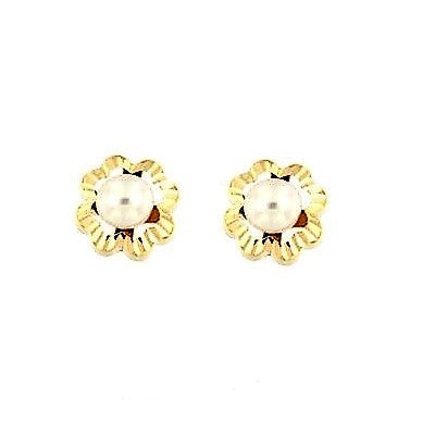 Par de Pendientes Mini Flor & Perla (Oro 18k)